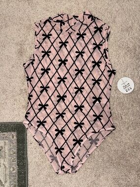 Mesh Velvet Bow Bodysuit NWT